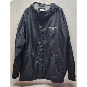 Calvin Klein Jeans Black Hooded Jacket XXL Lightweight Nylon Coat With Logo Prin